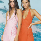 Halter Wrap Dress ~ Baby Pink